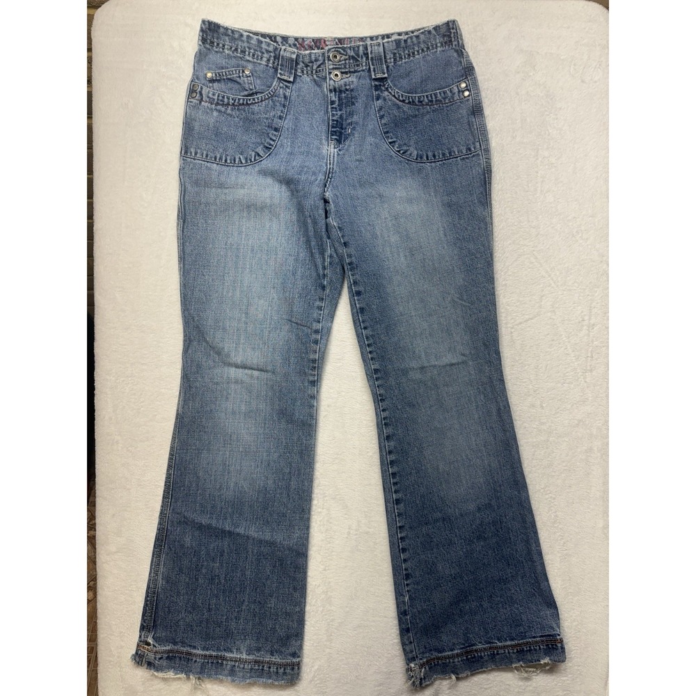 Hydraulic Vintage Y2K Flare Jeans Medium Wash Wide Leg Frayed Hem Size 11/12